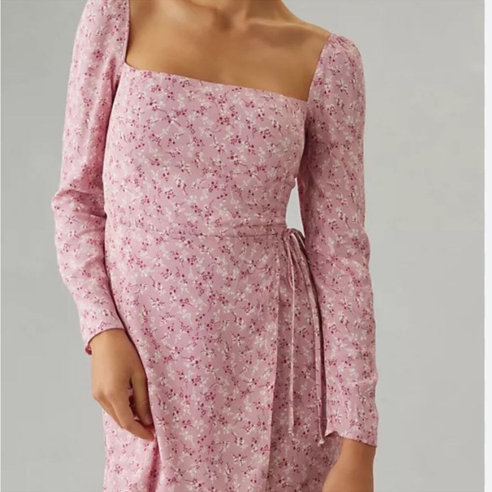 Reformation Pink Floral Square-Neck Mini Dress